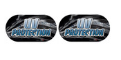 Two oval UV protection signs
